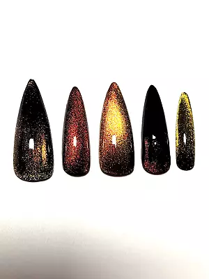 Custom Gel Press On Nails Handmade 10 Pc Set SMALL Orange Yellow Velvet Shift • $24