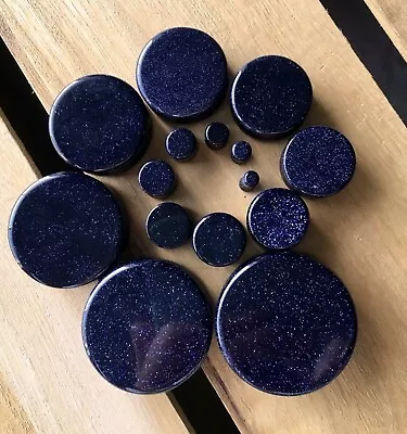 PAIR Blue Midnight Goldstone Stone Plugs Sandstone Gauges - Up To 38mm Available • $13.95