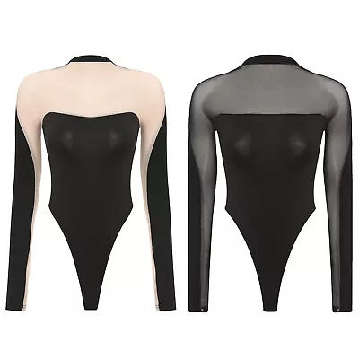 Womens Bodysuit Stretchy Catsuit Button Crotch Leotards Long Sleeve Lingerie • $14.53