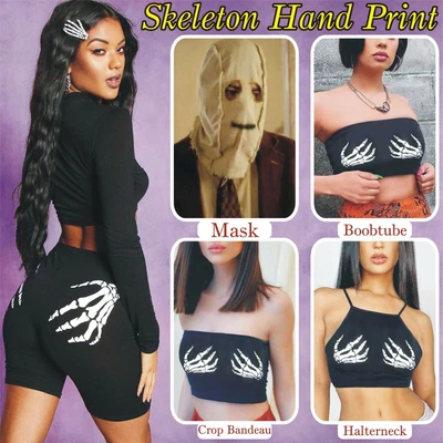 £3.99 • Buy Halloween Costume Skeleton HandPrint Boobs Tube Top Halter Neck Crop Bikini Mask