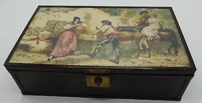 $49.99 • Buy Antique Rare 1923 Jewelry Cigar Box Casket W/ Mirror M. Stone Co W/ Pirate Scene