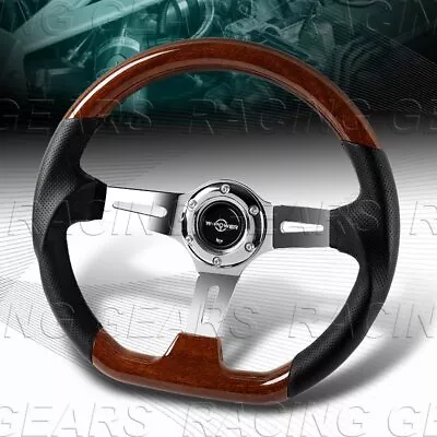 343mm Dark Classic Wood Grip Leather W-power 3  Deep Dish Spokes Steering Wheel • $95.95