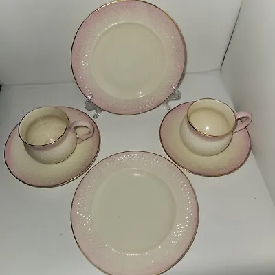 2 Sets ~ VINTAGE BELLEEK THISTLE Demitasse Cup/Saucer/Bread Dish-6 Pieces Total • $149