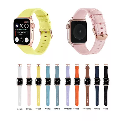 $20.91 • Buy For Apple Watch Series 7 6 5 4 SE Lychee Leather 45 41 42 38mm Strap IWatch Band