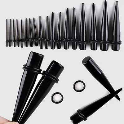 Ear Piercing Stretching Kit 00G-16G Tapers Plug Tunnel Stretcher Black  AS_A ZT • £2.42