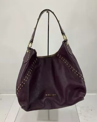 Michael Kors Dark Purple Pebbled Leather Studded Top Zip Hobo Bag • $14.99