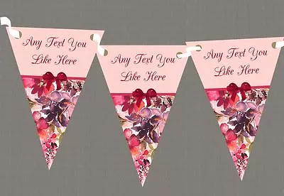 Deep Pink Floral Vintage Personalised Shabby Chic Garden Tea Party Bunting • £6.79