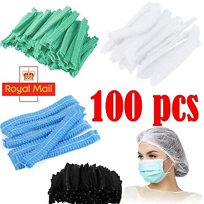 100 Disposable Caps Hair Net Food Catering Kitchen Mob Non Woven Workwear Hat UK • £3.99