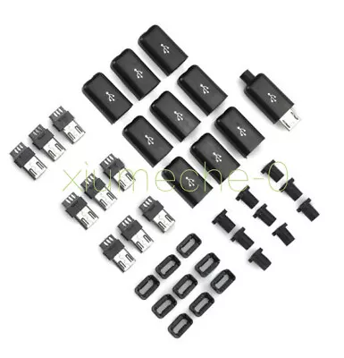 10PCS DIY Micro USB Male Plug Connectors Kit W/ Covers Black NEW • $1.53