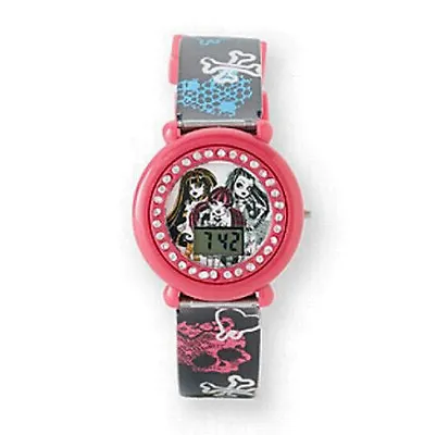 MONSTER HIGH FREAKY FABULOUS LCD WATCH With Stones Pink Crossbones • $9.99