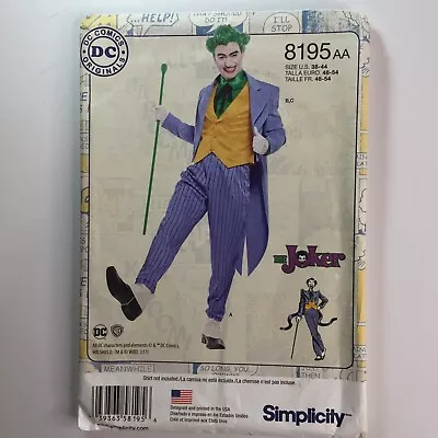 Simplicity 8195 DC Comics Joker Mens Costume Jacket Waistcoat  New Uncut Pattern • £24.50