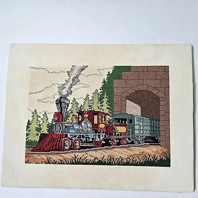 Vintage Cross Stitch Steam Train Through Mountain Tunnel 16X12.5 Completed READ • $29.99