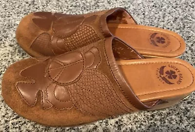 Lucky Brand Women's Suede Leather Cutout Heart Peace Sign Clogs Ladies Size 9.5 • $20