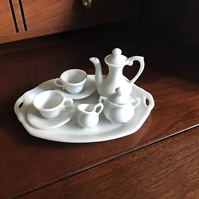 10 Piece Vintage Miniature Ceramic Tea Set White Porcelain • $14.85