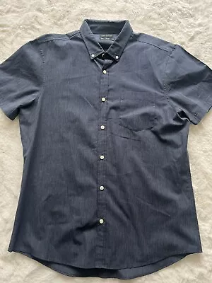 Mens 100% Cotton Short Sleeve Navy Shirt: Pin Stripe. Size Large. F&F. Worn Once • £1.99