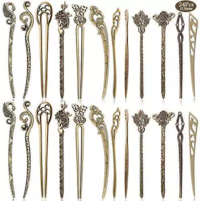 24 Pieces Chinese Women Hair Sticks 12 Styles Vintage Bronze Decorative Hair Pin • $21.60