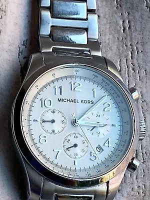 Michael Kors Silver Over Sized MEN'S  Watch MK-8036~STAINLESS STEEL~NEW BATTERY • $45