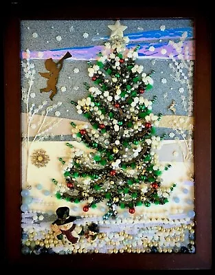 Christmas Tree Framed Jewelry One Of A Kind Art Unique Gift Vintage Home Decor • $129