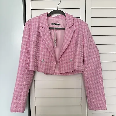 $39 • Buy New Zara Checked Pink Cropped Blazer Jacket Size M Barbie Style