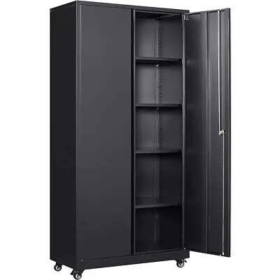 70 H Metal Cabinet Tool Storage Steel Cabinet W/4 Adjustable Shelves Black   • $196.66