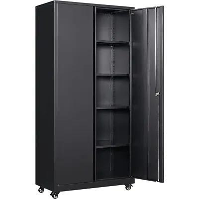 Metal Garage Storage Cabinet Large Steel Utility Cabinets With Shelves Black  • $209.99