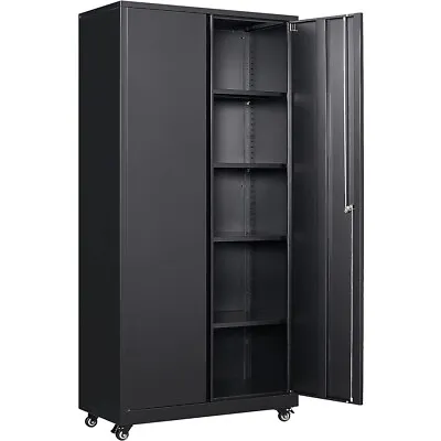 Metal Storage Cabinet Large Steel Utility Garage Cabinets W/2/4 Shelves Black  • $199.99
