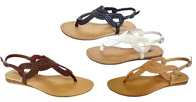 New Womens' Braided Roman Gladiator Flat Sandal T-Strap Thong Sandals--(8016) • $9.99