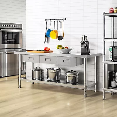 60 X24 Stainless Steel Table Metal Table Work Table W/3 Drawers For Home Kitchen • $357.99