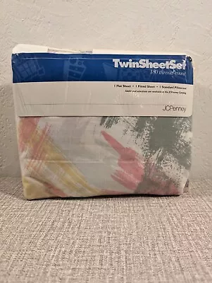 JcPenney Twin Sheet Set 180 Thread Count Multicolored Brushstrokes Vintage  • $24.87