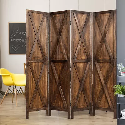 4 Panels Folding Wooden Room Divider W/ X-shaped Design 5.6 Ft Tall Brown • $142.95