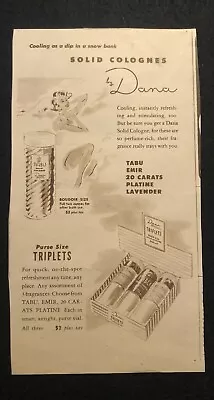1950’s Tabu By Dana Perfume Solid Cologne Stick Magazine Print Ad • £8.68