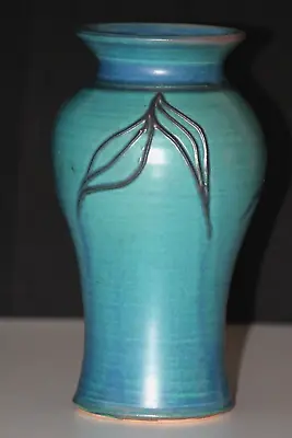 Arts & Crafts Mission Style Pottery Vase Matte Finish Blue Green Glaze Signed • $39.95