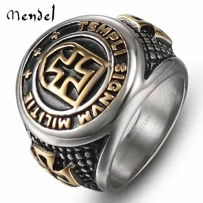 MENDEL Mens Gold Plated Knights Templar Cross Ring Men Stainless Steel Size 7-15 • $11.99