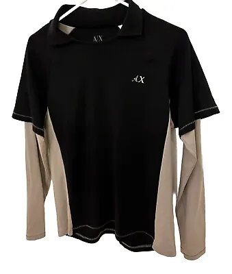 Armani Exchange Men's Polo Shirt Medium  * Black With Gray * Long Sleeves  • $29.99