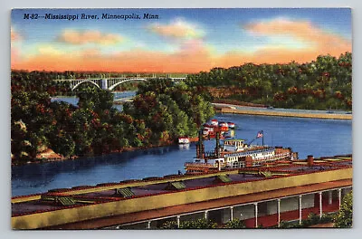 Minneapolis Minnesota Mississippi River Federal Barge Lines Linen Postcard MS • $4.85