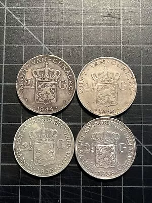 4x Netherlands/Curacao 2 1/2 Gulden Silver 1944 1933 1938 - 2.3148 Oz ASW Crowns • $2.35