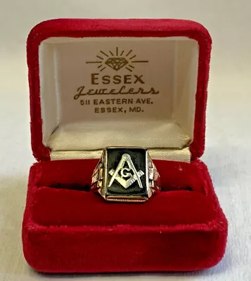 10K Yellow Gold Vtg Masonic Mens Ring Black 6.34g Jewelry Band Sz 8.75 In Case  • $379.95