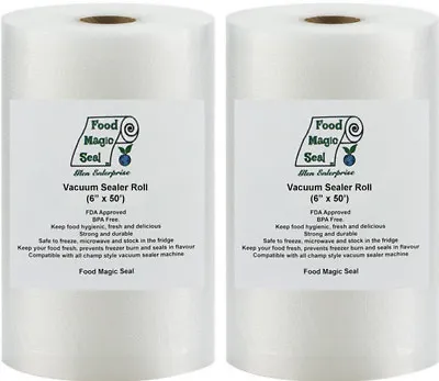 $19.99 • Buy TWO 6x50 Rolls Food Magic Seal For Vacuum Food Storage Sealer Bags Great $ Saver