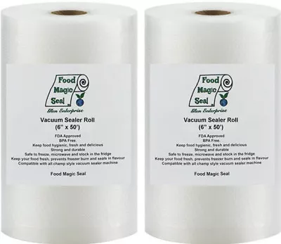 $19.99 • Buy TWO 6x50 Rolls Food Magic Seal For Vacuum Food Storage Sealer Bags Great $ Saver
