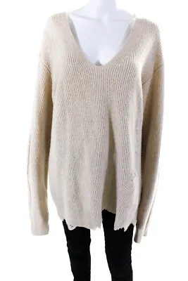 Helmut Lang Womens Wool Distress Knit Long Sleeve Pullover Sweater Beige Size XS • $73.19