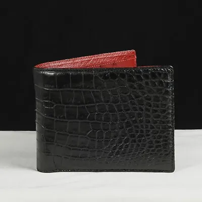 Black Crocodile Ostrich Wallet Handmade Leather Bifold Card Money Case RFID Mens • $88.35