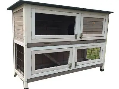 £108.94 • Buy 4ft Rabbit Hutch Guinea Pig Hutches Run Large 2 Tier Double Decker Grey Roger Xl