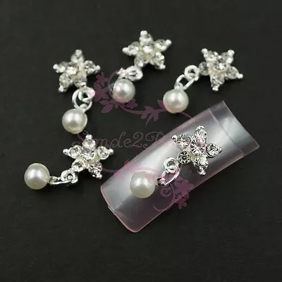 20 Dangle Star Flower Silver Tone Nail Art Alloy Charms Jewelry DIY Design Decor • $6.48