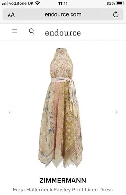 ZIMMERMANN Freja Halterneck Paisley-Print Linen Dress - Size 2/UK12 • £299