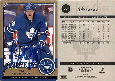 Nik Antropov Signed 2008-09 O-Pee-Chee #77 Card Toronto Maple Leafs Auto AU • $0.01