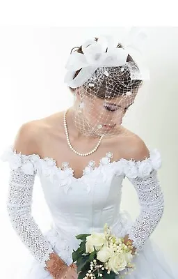 White Feather Mesh Fascinator Veil Hat Hair Clip Band Wedding Tea Cocktail Party • $12.95