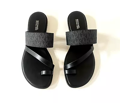 Women MK Michael Kors Tore Ring Sandals Mini MK Logo Black • $59.49