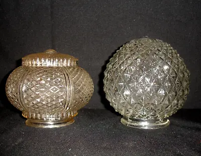Lot Of (2) Vintage Pressed Glass Ceiling Light Globe Covers Diamond Pattern • $15
