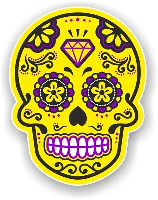 Mexican Day Of The Dead Sugar Skull Multi-Coloured Yellow Vinyl Car Sticker  • £2.49