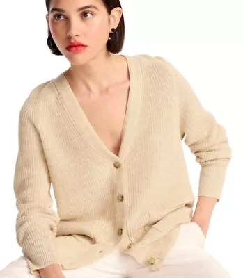 J. Crew Relaxed Cotton Linen Blend Cardigan Sweater Women M In Antique White • $39.95